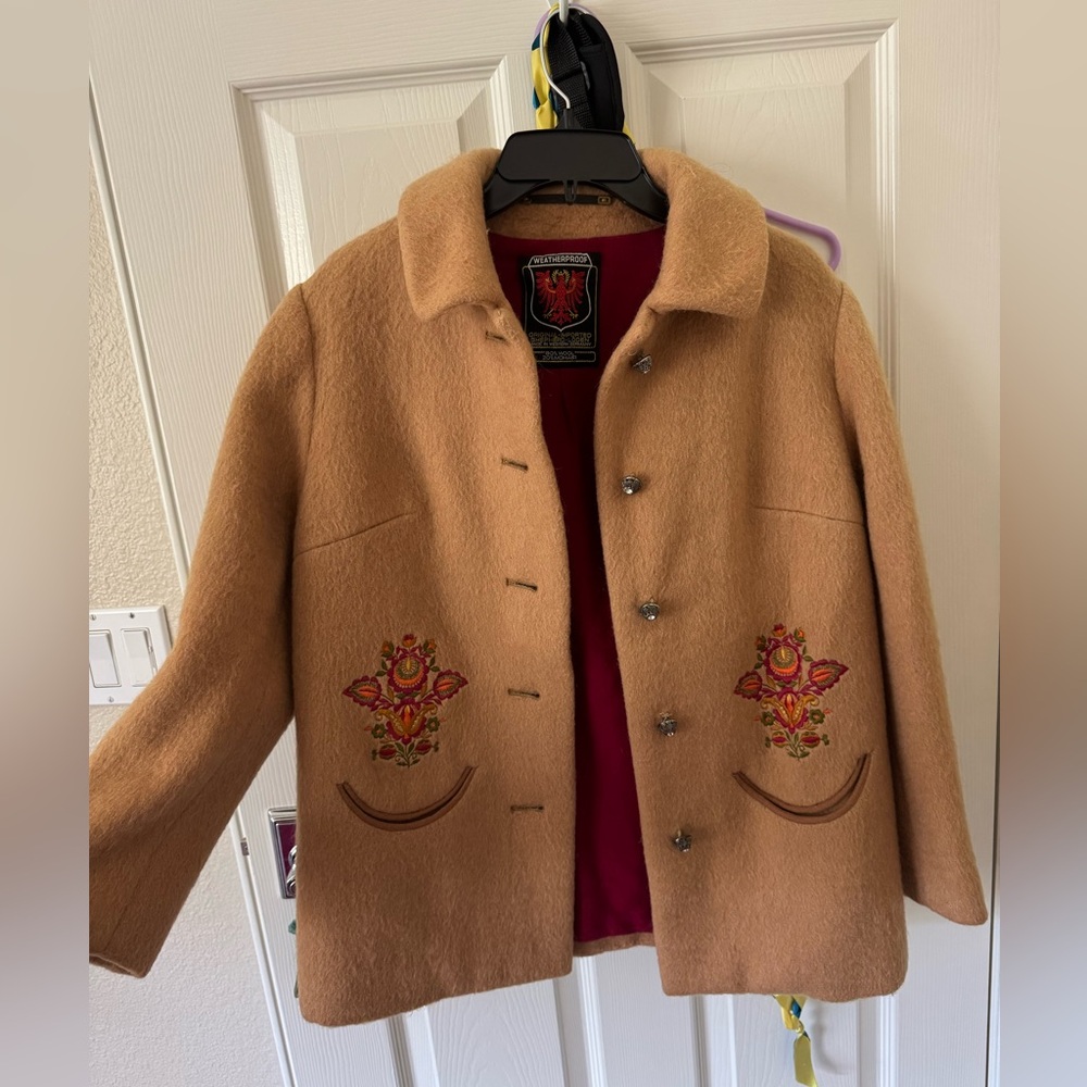 Weatherproof Tan Embroidered Wool Coat